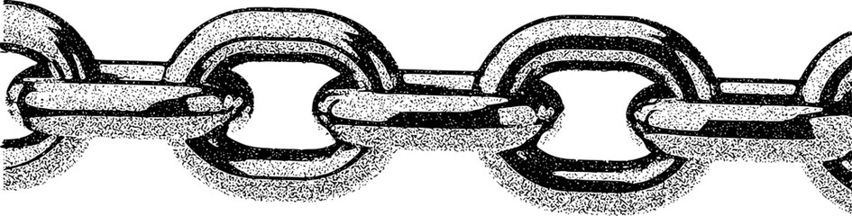 A close-up, stylized illustration of a metal chain with a stippled texture