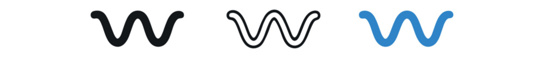 wave line icon on white background Black silhouette flat icon outline icon and colored icon style. 1x3 grid. three minimal vector icon style.centered composition clear white space around