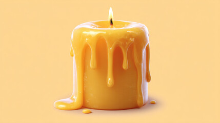 Melting Candle, A minimalist illustration of a single candle with wax slowly dripping down its side. On a soft pastel background. Symbolizing the slow passage of time.