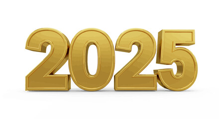 Golden 2025 New Year Celebration Isolated on White Background Render