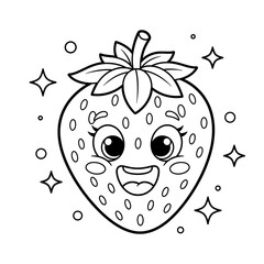 Smiling Strawberry With Sparkles Coloring Page For Kids