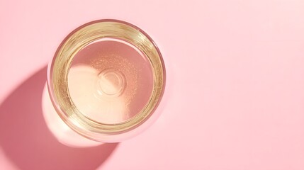 brut. Glass of rose sparkling wine on a pastel pink background, captured from above with soft shadows and studio lighting. bar promotions.