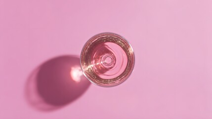 brut. Glass of rose sparkling wine on a pastel pink background, captured from above with soft shadows and studio lighting. bar promotions.
