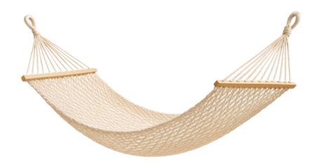 A premium cotton rope hammock perfect for relaxing in a cottage garden.