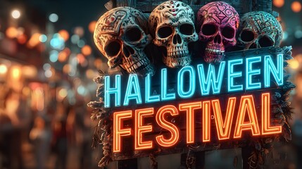  Instagram story post for Halloween night festival with creepy carnival theme, skulls, and neon title text