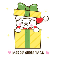 cute polar bear in gift box christmas animal kawaii cartoon winter season

