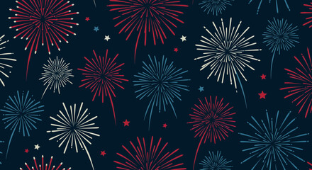 Patriotic celebration seamless pattern background with fireworks and stars