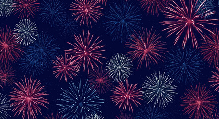 Patriotic Fireworks Display: Vibrant Red, White, and Blue Celebration in the Night Sky