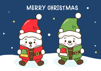 cute polar bear santa read book bookish christmas animal kawaii cartoon winter season

