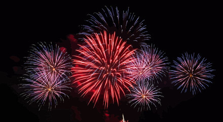 Spectacular fireworks display illuminates night sky with vibrant colors and bursts
