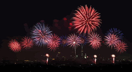 Spectacular Fireworks Display Illuminating the Night Sky above the City Skyline