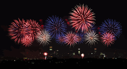 Spectacular Fireworks Display over City Skyline during Festive Celebration at Night