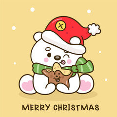 cute polar bear with star cookie christmas animal kawaii cartoon winter season

