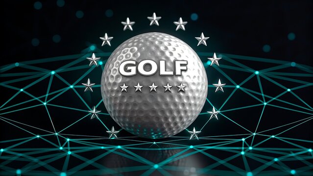 Digital golf ball illustration with connected network lines representing modern sports technology
 - Powered by Adobe