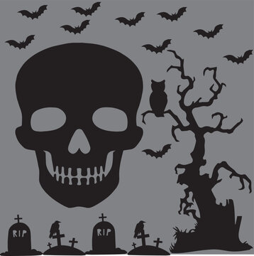 vector illustration scary grave yard and scrow halloween silhouette 