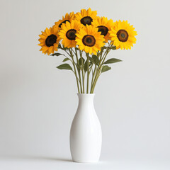Vibrant bouquet of sunflowers in vase.