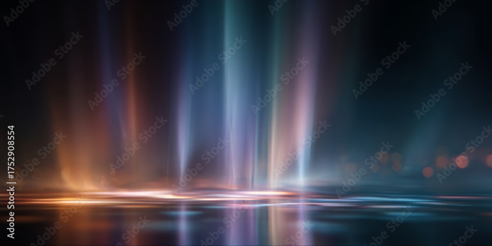 Wall mural ethereal light beams emanating from above in a serene abstract background with soft reflections on a