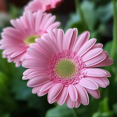 Close-up of two light pink gerbera daisies