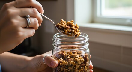 Homemade Granola Spoonful Jar Healthy Breakfast Lifestyle Morning