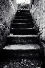 Dark, worn stone steps descend into a subterranean space