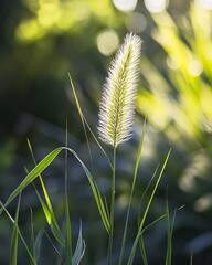 Delicate grass flower bathed in sunlight