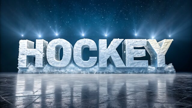 Ice hockey player on rink with frozen text and dramatic lighting
