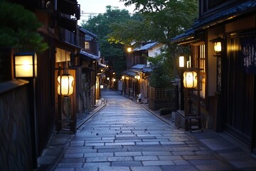 Fototapeta premium A peaceful, twilight street ascends