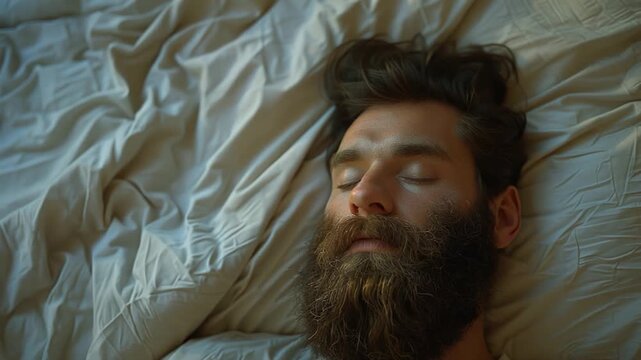 A person lying down with their eyes shut, possibly resting or taking a nap