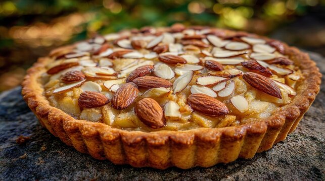 Delicious almond apple tart with golden crust, perfect for autumnal desserts and sweet treats, ready to enjoy for your next special occasion