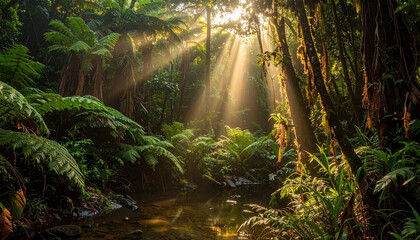 Obraz premium Sunlight in Lush Rainforest