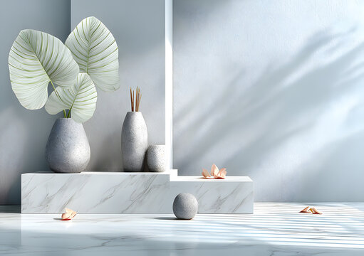 Background wall floor shadow grey leaf white light kitchen abstract studio product minimal room marble mockup display stage scene platform shelf space pattern backdrop table product summer travel.