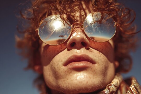 Person wearing transparent sunglasses reflecting an aerial view of the Grand Canyon at daytime