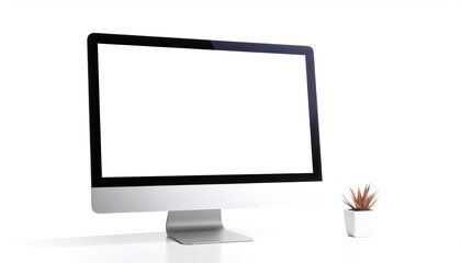 Fototapeta premium Modern computer monitor mockup with blank white screen. Isolated on white background