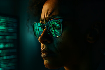 Hacker Glasses Digital Code Cyber Reflection Dark