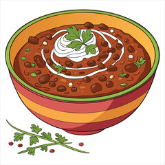 Bowl of black bean soup, vector illustration