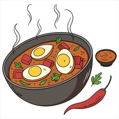 Illustration of a spicy egg curry with chili