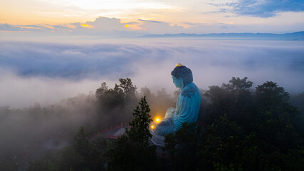 Morning view at Big Buddha, Wat Phra That Doi Phra Chan (Daibutsu) at  Mae Tha, Lampang province Thailand
