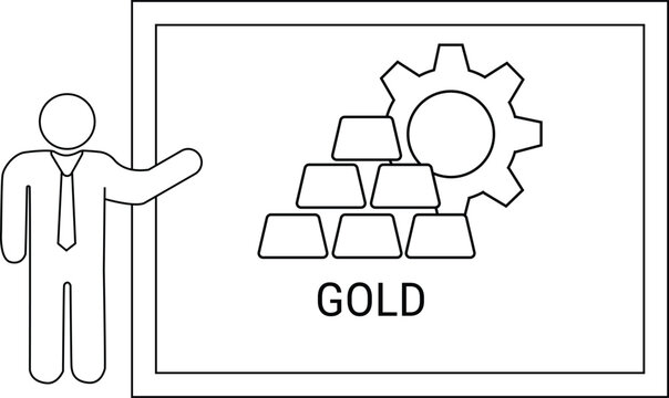A presenter shows a chart featuring gold bars and a gear labeled GOLD