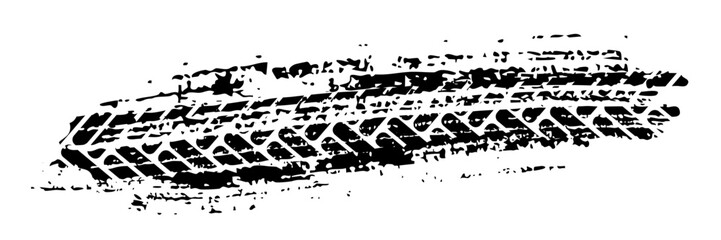 Tire track. Tyre mark of car, bike, motorcycle with grunge effect on white background. Wheel footprint, road element, dirty rubber protector pattern. Realistic vector illustration. © backup16