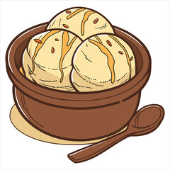 Vanilla ice cream scoop in bowl