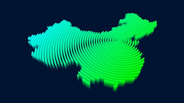 China map isometric animation of neon circle lines