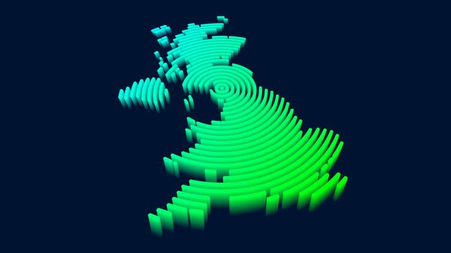 United Kingdom map isometric animation of neon circle lines
