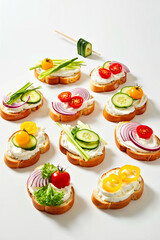 Colorful Vegetable Canapes on Bread with Cream Cheese for Healthy Snacking Delight