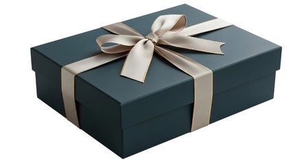 Elegant dark navy blue gift box tied with silk ribbon for luxury present packaging design isolated PNG with Transparent Background