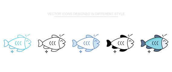 Fish icon set multiple style collection