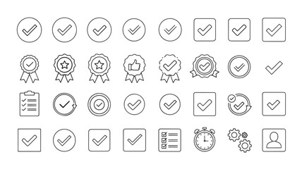 Check mark icon set simple line vector design isolated on white background