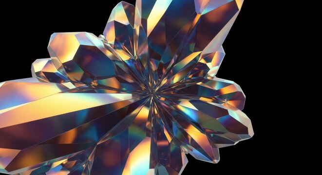 Iridescent crystal formation refracts light beautifully on a dark background.