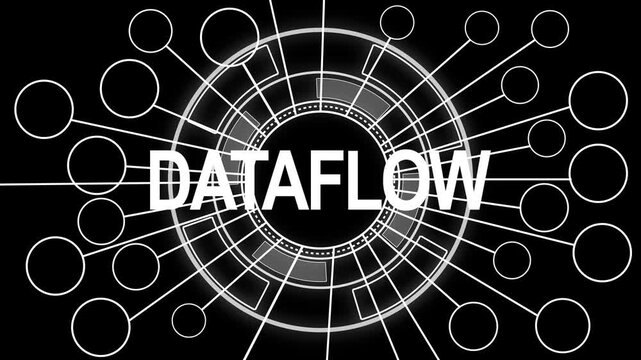 Animated dataflow visualization illustrating network connections and information transfer