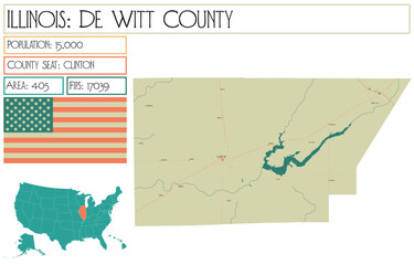 Large and detailed map of De Witt County in Illinois USA.