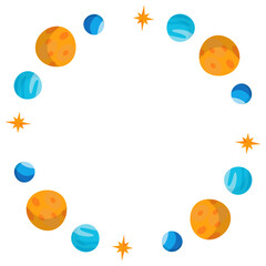 A cute round frame with stars and planets. The simple vector design is perfect for decorating diplomas, cards, and holidays.
